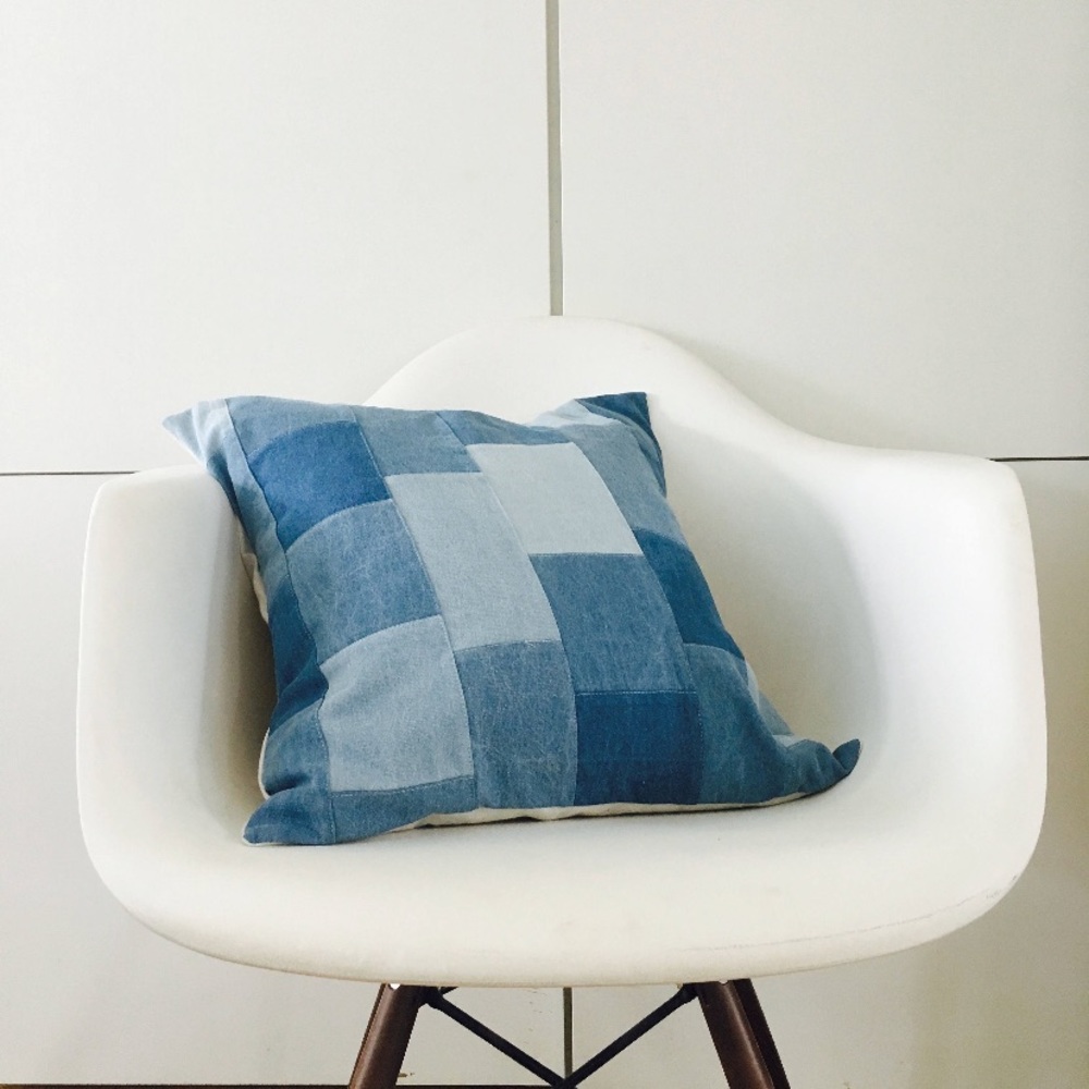 ONE vintage boho denim patchwork pillow